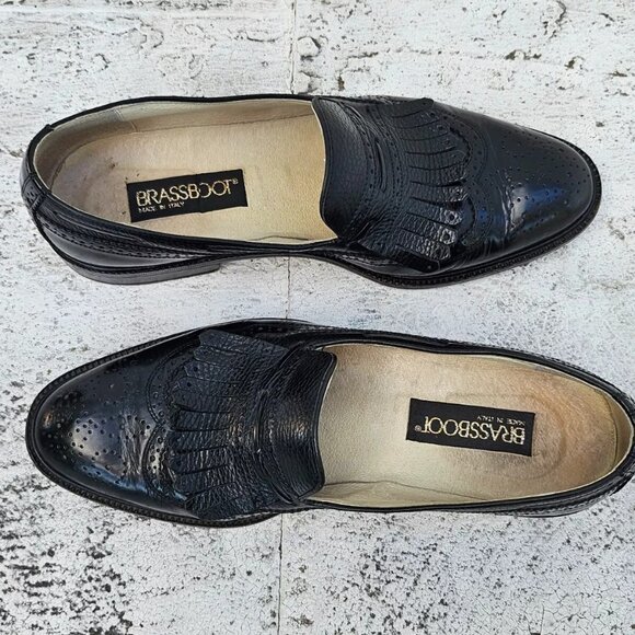 Brassboot Men Shoes Black Leather Slip On Kiltie Loafer Size 9.5M Made Italy main image 8